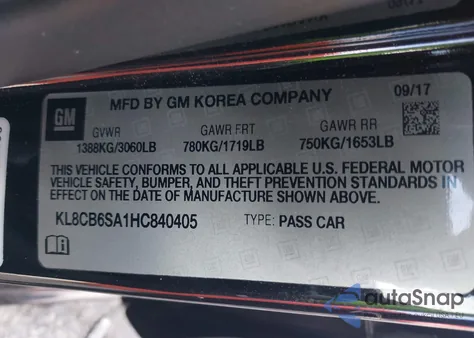 2017 Chevrolet Spark Ls Cvt из США, поврежденный, VIN KL8CB6SA1HC840405